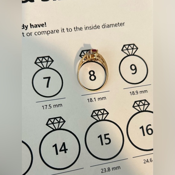 Vintage 10K Gold, Lab Created Ruby, and Diamond Ring Size 8 - Picture 9 of 9